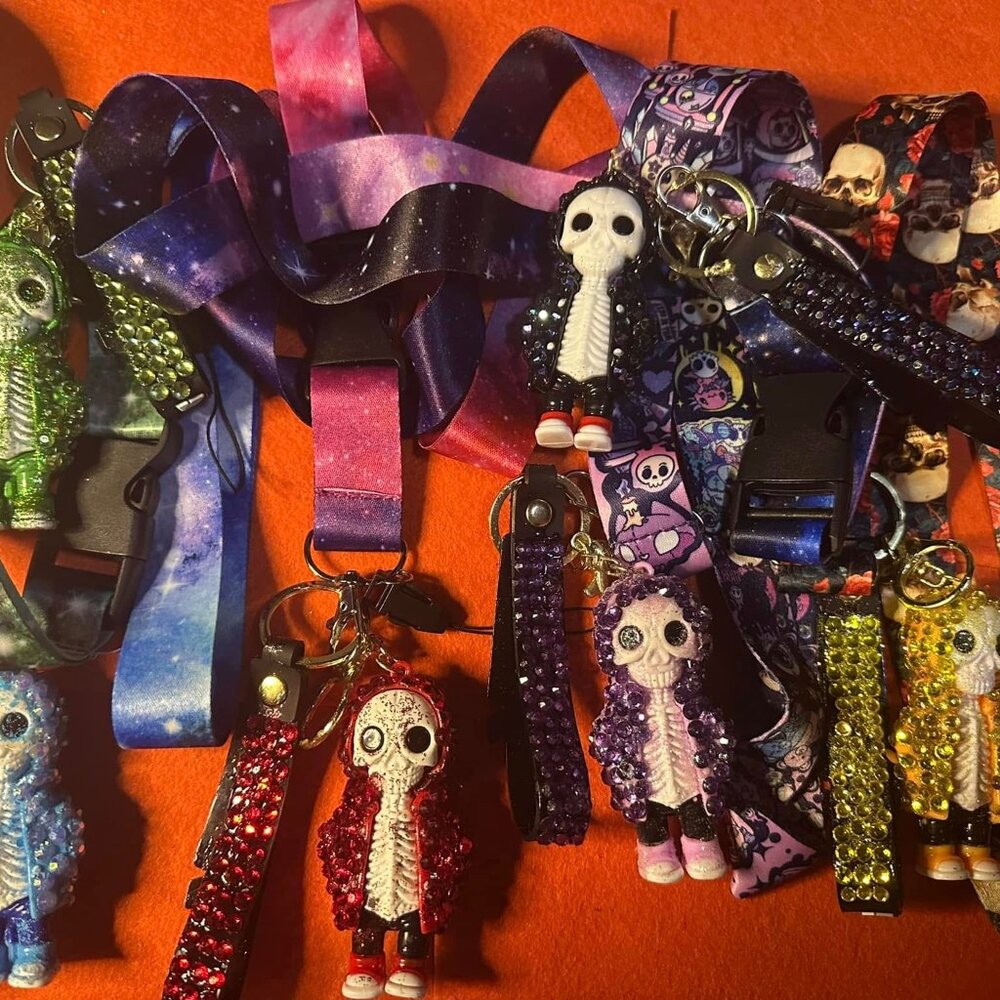 Blinging space skeletons charms w/lanyards